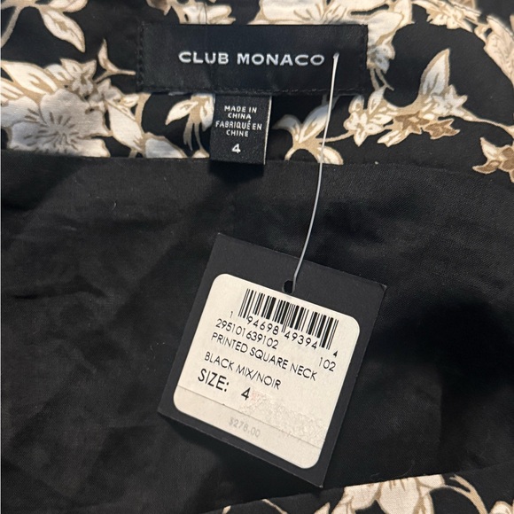 Club Monaco Black and White Floral Printed Square Neck Midi Dress Size 4 NWT - Picture 5 of 10